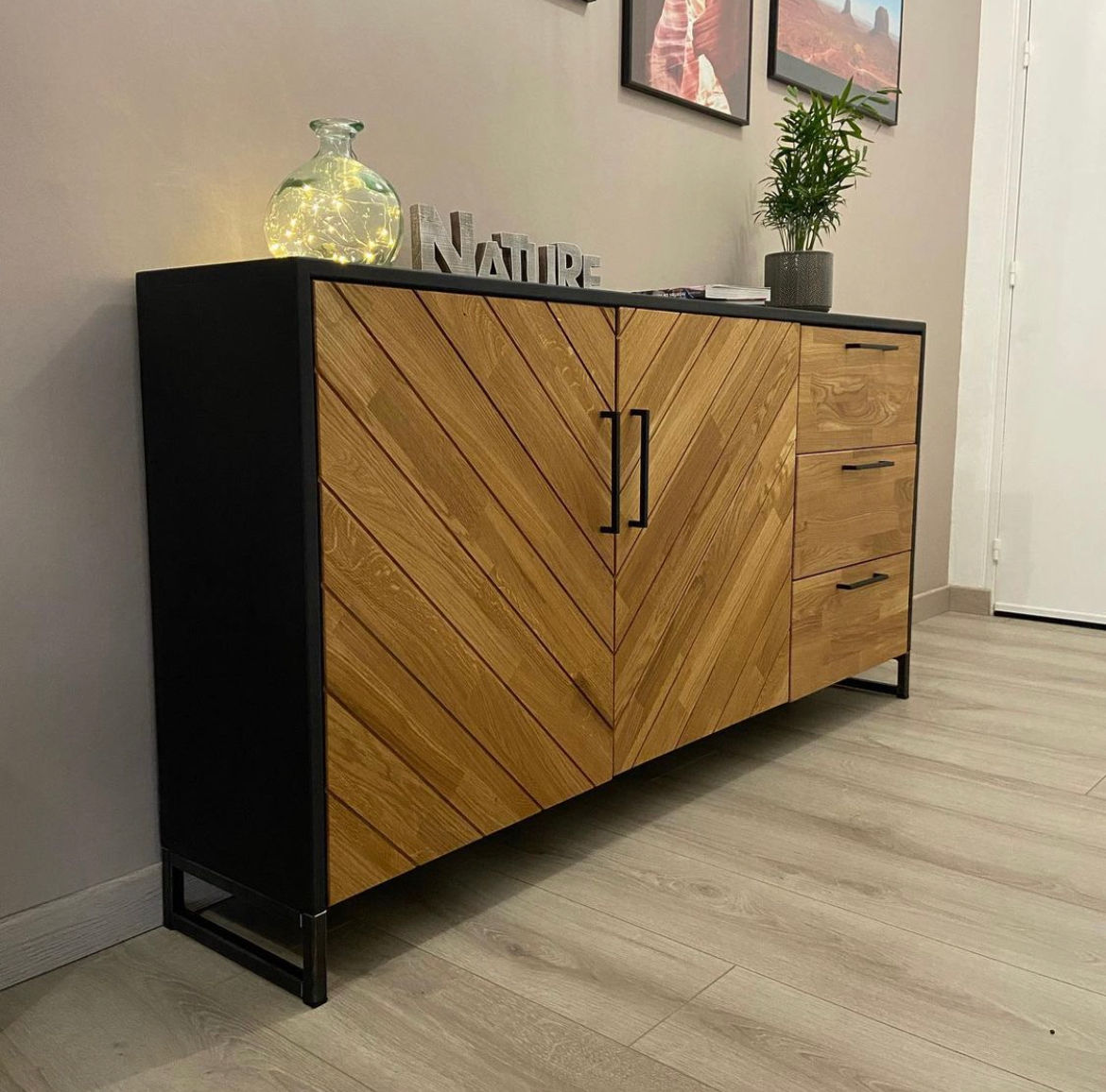 Buffet enfilade bois et acier noir